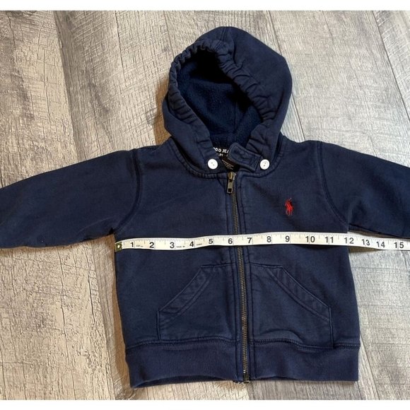 Polo Ralph Lauren Jacket Infant Baby 6-12 Months‎ Blue Hooded Zip Pockets Cotton - Picture 6 of 8
